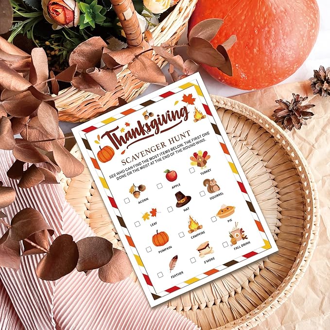 Thanksgiving Party Icebreaker Games Cards - Thanksgiving Scavenger Hunt Game Cards for 30 Guests, Turkey Dinner Party Activity for Teens Adults Party Favor and Supplies, 5 x 7 inches