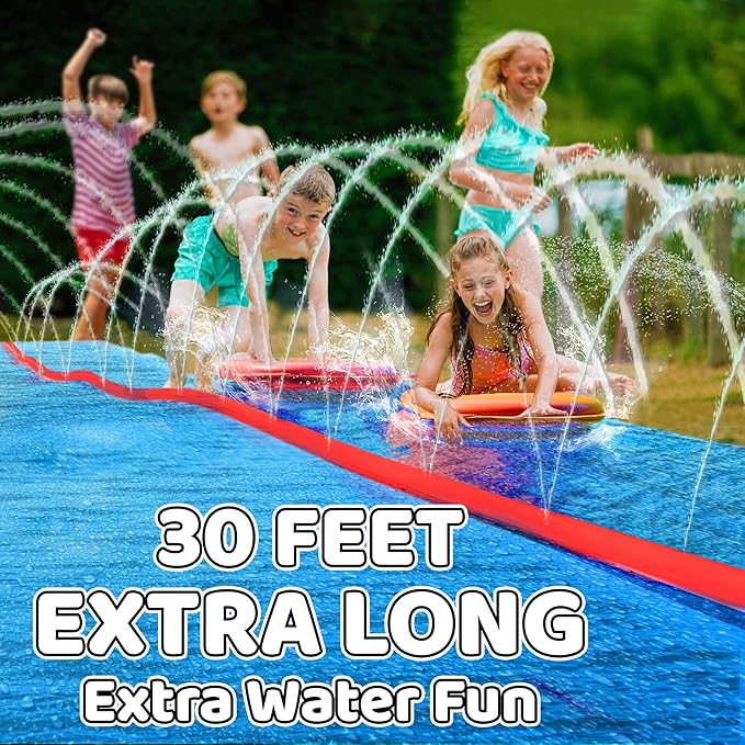 JAMBO 30FT x 8FT XXL MEGA Water Slide and 2 Bodyboard Updated Model– Extra Long Extra Wide Slip Splash and Slide for Kids, Heavy Duty Backyard Lawn Waterslide, Outdoor Water Toy