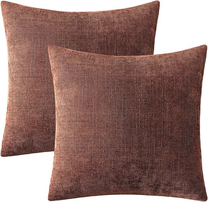 MIULEE Textured Chenille Throw Pillow Covers 18x18 Inch Red Taupe | Pack of 2 Decorative Soft Throw Pillows, Solid Textured Cushion Covers, Modern Home Decor for Couch Sofa Bedroom Living Room