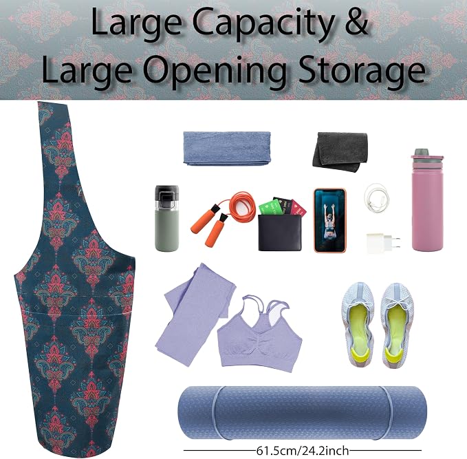 Yoga Mat Bag Yoga Tote Bag with Large Pocket and Zipper Pocket Yoga Mat Bag Carrier Fit Most Size Mats and All You Stuff