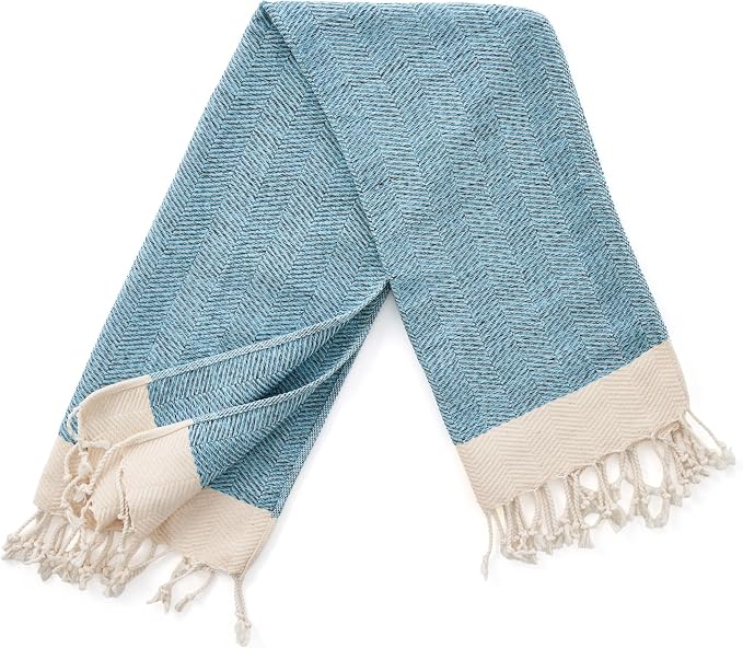 BAY LAUREL Turkish Hand Towel – Pack of 2 | Soft & Absorbent Decorative Towels for Bathroom, Hand, Face, Hair, Gym, Yoga, SPA, Kitchen & Tea (Turquoise, Herringbone 16x40 Inches (Set of 2)