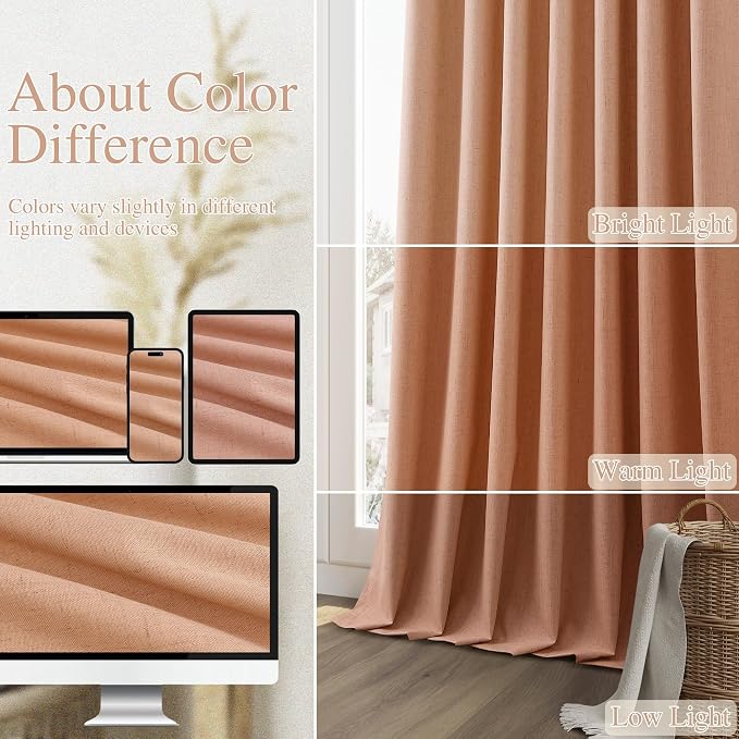 Guken 100% Blackout Curtains 96 Inch Length 2 Panels Set for Living Room Bedroom Back Tab Thermal Insulated Black Out Linen Drapes Room Darkening Rose,52x96