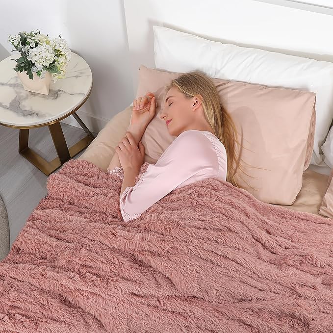 Decorative Extra Soft Fuzzy Faux Fur Throw Blanket 50" x 60",Solid Reversible Long Hair Shaggy Blanket,Fluffy Cozy Plush Comfy Microfiber Fleece Blankets for Couch Sofa Bedroom,Peach Whip
