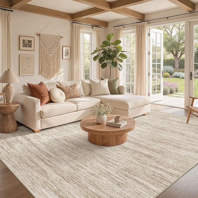 Nakagishi 10X12 Area Rugs Living Room: Washable Large Vintage Rug Neutral Non-Slip Soft Stain Resistant Indoor Carpet for Bedroom Nursery Dining Room Office Playroom - Dark Brown