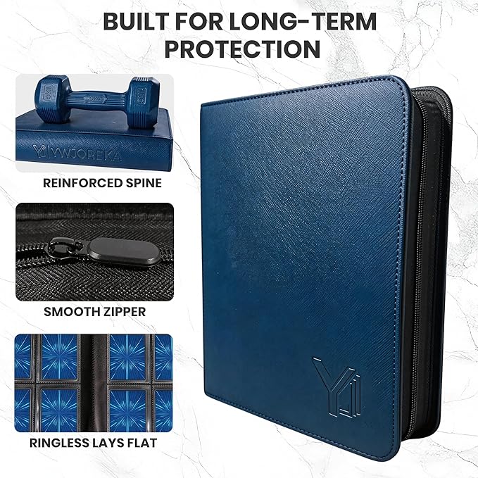 Toploader Binder 4 Pocket, Holds 128 Toploaders, Double-Sided Card Storage Binder for 3" x 4" Rigid Cards, PU Leather Album for Trading Cards & Sports Cards(navy blue)