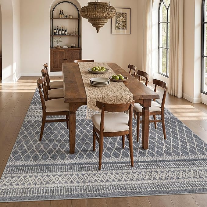 cotiled 10x12 Area Rugs Living Room Rug: Washable Boho Rugs with Non Slip Backing Large Soft Indoor Stain Resistant Carpet for Bedroom Farmhouse Dining Room Lightweight Home Decor Charcoal Grey