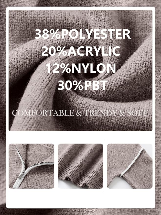 ANRABESS Womens Quarter Zip Sweaters Fall Long Sleeve V Neck Shirts Collared Business Casual Tops Knit Pullover Sweatshirts