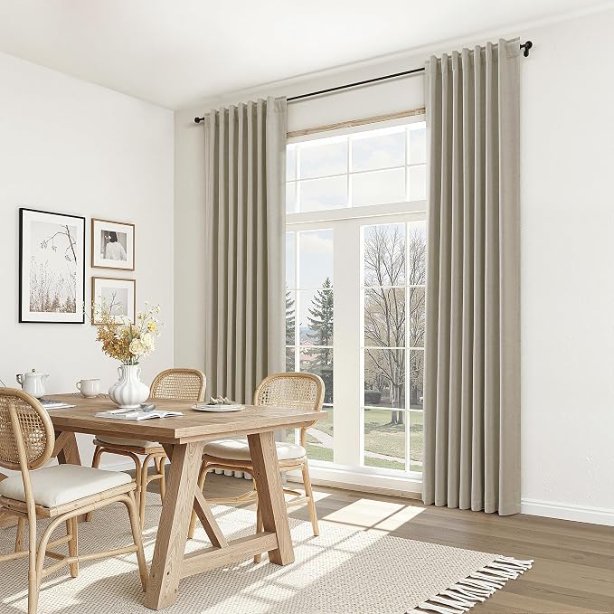 Guken Extra Long 100% Blackout Linen Curtains for Bedroom 102 inches Long, Thermal Insulated Room Darkening Black Out Window Drapes for Living Room, Back Tab Rod Pocket 2 Panels Set,Grey Flax,52x102