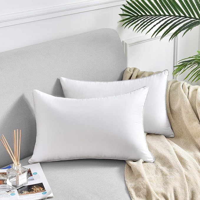 Oubonun 12x20 Lumbar Throw Pillow Inserts 2 Pack, 100% Cotton Breathable Cover Plump Rectangle Square Cushion Inserts White Decorative Pillows for Living Room Bedroom Office