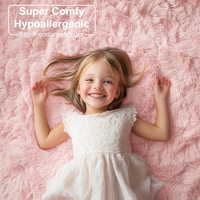 PAGISOFE 3x5 Pink Fluffy Shag Area Rugs for Bedroom, Bedside Preppy Dorm Area Rug, Soft Fuzzy Shaggy Rugs for Living Room Girls/Kids Bedroom Nursery Home Decor, Anti-Skid Durable Rectangular Fuzzy Rug