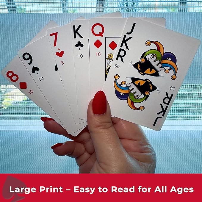 All7s Canasta Playing Cards with Point Values – 2 Large Index Decks for Adults, Seniors & Families – Easy-to-Read, Durable, and Perfect for Smooth Gameplay