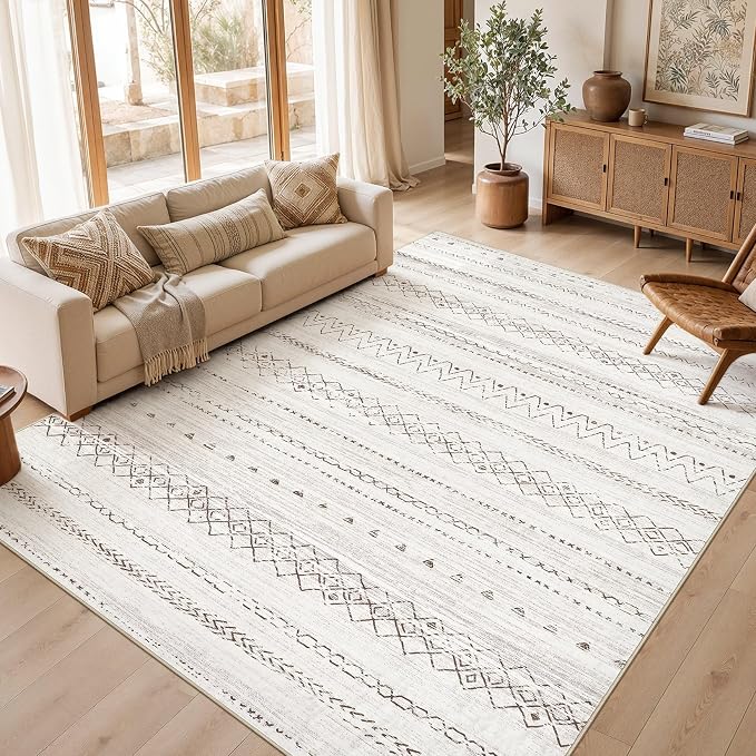 cotiled 7x9 Area Rugs Living Room Rug: Washable Boho Rugs with Non Slip Backing Large Soft Indoor Stain Resistant Carpet for Bedroom Farmhouse Dining Room Lightweight Home Decor Brown