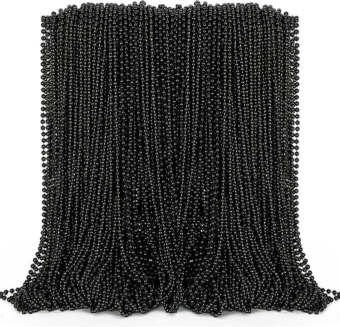 Bead Necklace, 100PCS Halloween Black Bead Necklaces Stuff Accessories, 33" Mardi Gras Beads Necklace Costume, Festival Parade Throw for Halloween Wedding Party Events Supplies Decorations