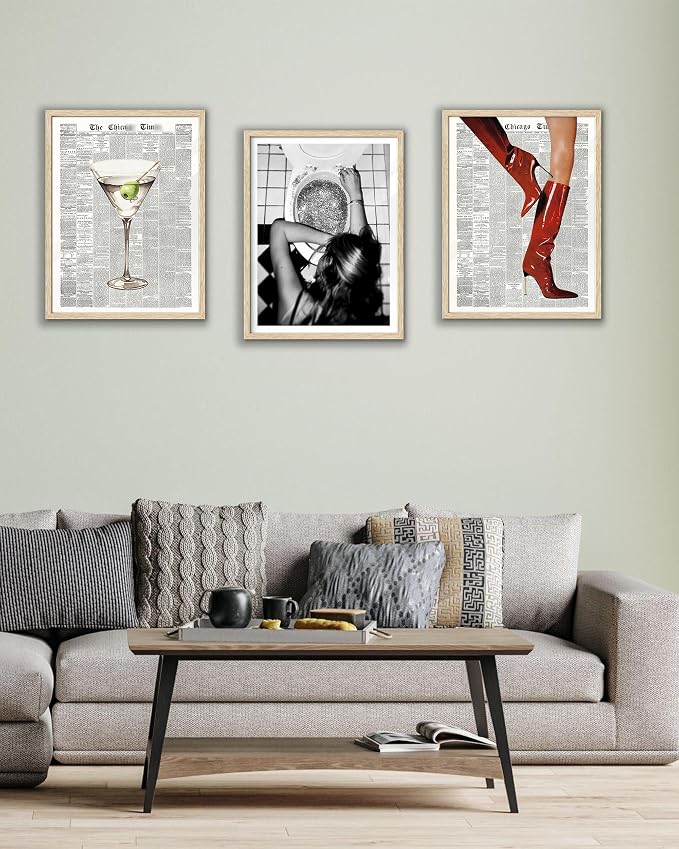 EcoHest Small 8x10 in After the Disco Party Framed Wall Art for Bathroom | Natural Oak Wood Frame, Canvas Wall Art, Black & White Funny Wall Decor for Bathroom, Bedroom, Dorm Room, College Room, 1Pack