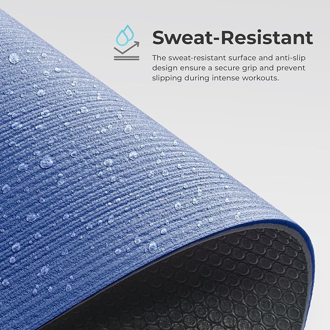 Sunny Health & Fitness Non-Slip Yoga Mat – Durable, Anti-Tear, Lightweight, Cushioned Support for Yoga, Pilates, Stretching Exercises, Meditation and Floor Workouts | Multiple Sizes & Colors