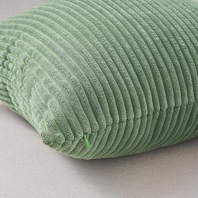 Topfinel Corduroy Throw Pillow Covers Pack of 2 LightGreen 22"x22" No Insert with Hidden Zipper Decorative Cushion Covers for Fall, Halloween, Thanksgiving,Light Green