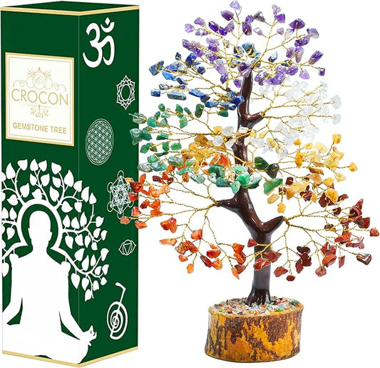 7 Chakra Tree of Life - Crystal Tree for Positive Energy, Attract Good Luck Mothers Day Feng Shui Money Bonsai - Gemstone Tree, Seven Chakra Healing Stones, Home Decoration Gift