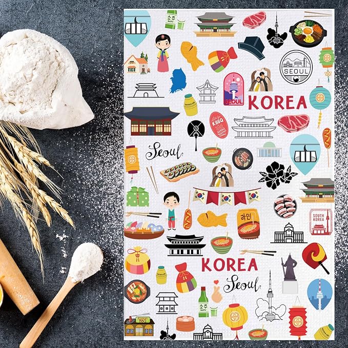 JNIAP Seoul Korea Kitchen Towel Seoul Korea Lover Gifts Korea Kitchen Decor Seoul Korea Themed Gifts Korea Dish Towel (Korea KT)