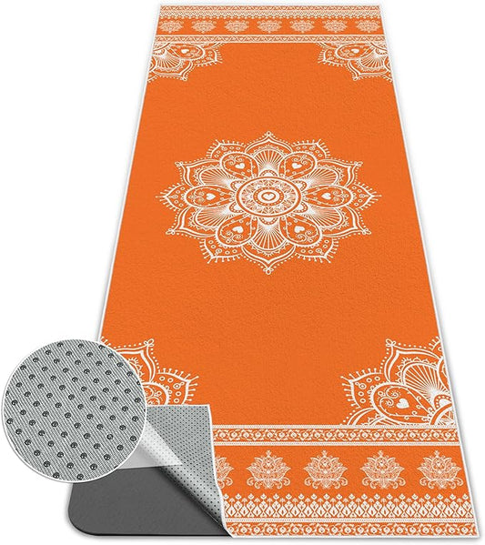 Yoga Towel,Absorbent Yoga Mat Towel for Hot Yoga Non Slip,Stylish Prints,Ideal for Workouts,Hot Yoga,Bikram,Pilates Equipment,72 x 27 in,Orange Mandala
