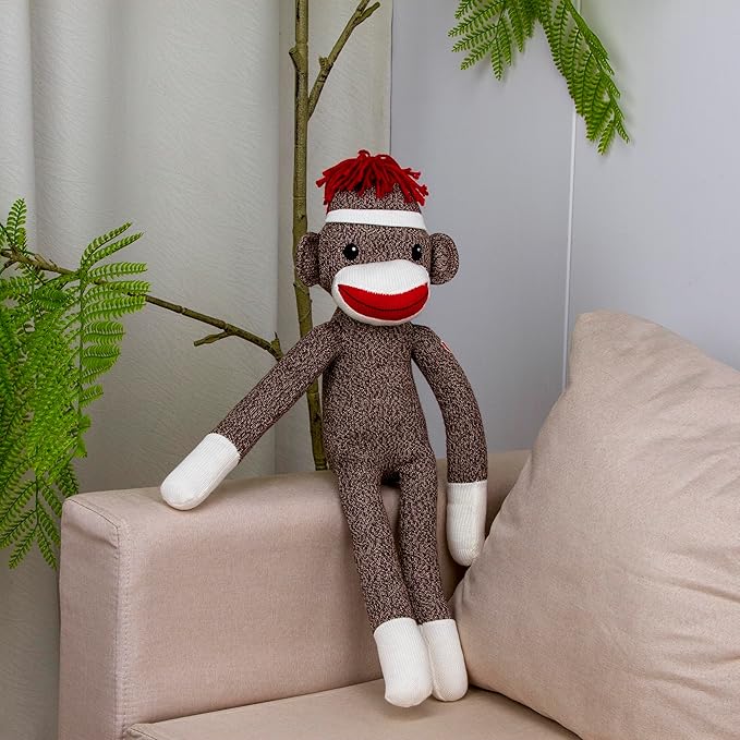 Plushland Adorable Sock Monkey 8 Inches Tall - Soft Realistic Plush Knitted Stuffed Animal Toy Gift - for Kids, Babies, Teens, Girls and Boys (New Brown)