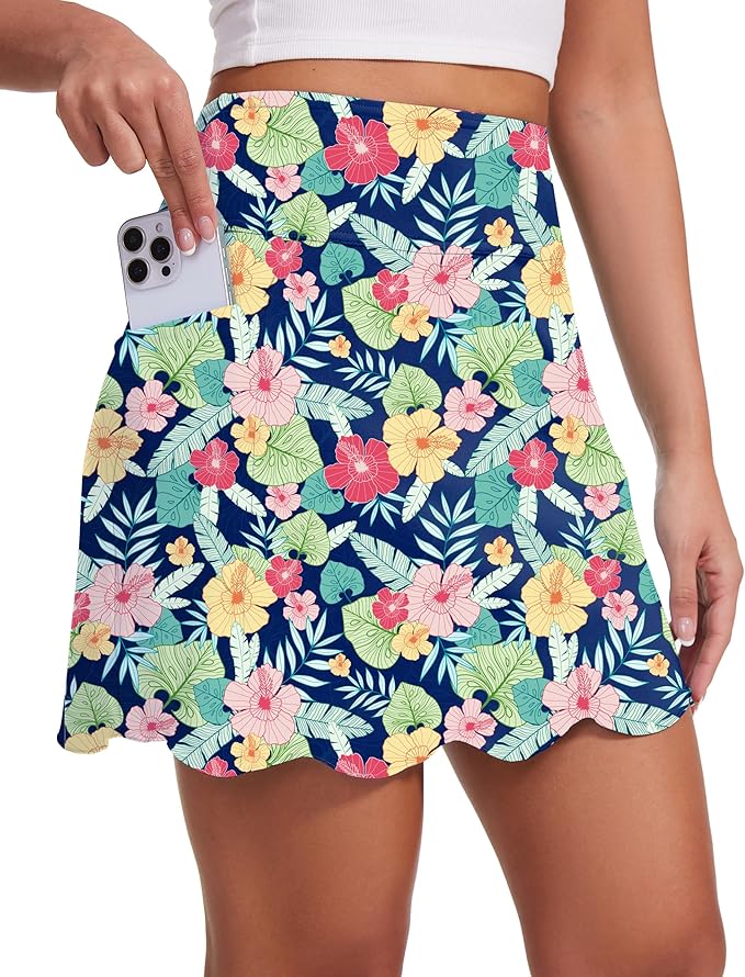 Skorts for Woman with Pockets 16" Golf Athletic Skirts Scalloped Hem Tennis Skirt Dressy Casual