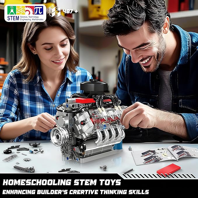Mould King 10171 V8 Engine Model Kit, Mini V8 Engine Kits That Runs, Build Your Own Car Model Engine with Motor, Collectible Building Blocks for Adults, DIY STEM Construction Toys for Display