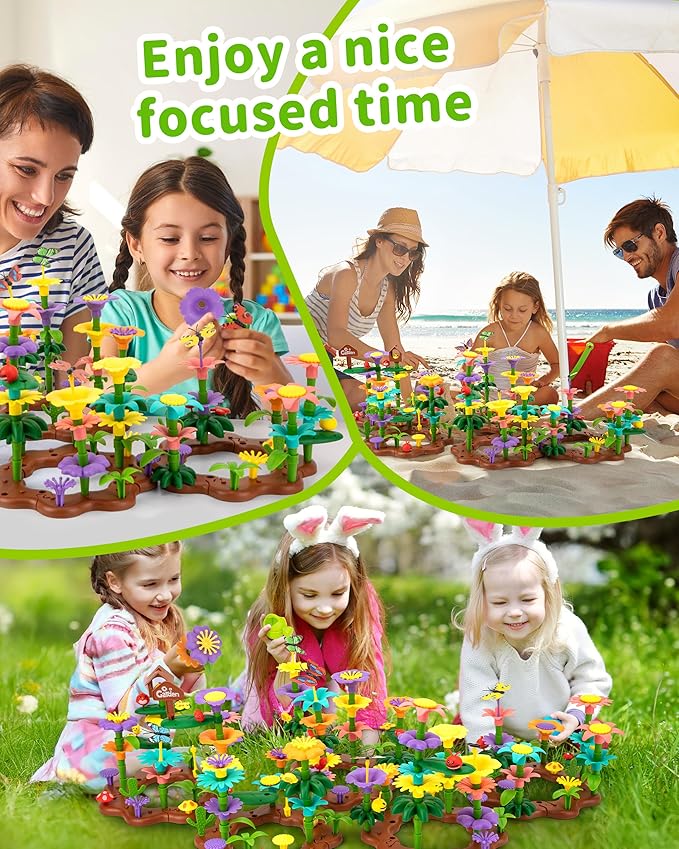 Flower Garden Building Toys for Girls: 322 PCS Kids Gardening Kit Set Gifts for 3 4 5 6 7 Year Old Toddler