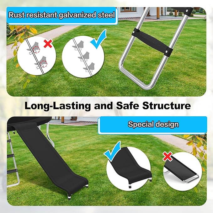 Trampoline Ladder and Slide Attachment,3-Step Universal Stair Slide for Kids,Trampoline Accessories & Replacement Parts,Fits 10 12 14 15 ft Trampoline Frame
