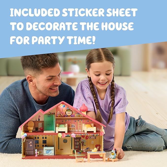 Bluey Celebration Home Playset, Portable Birthday Party Toy House with 11 Removable Accessories and 2.5” Figure, House Toys for Kids of Ages 3+