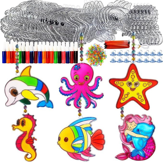 Ayhuhra 30 Sets Ocean Animals Suncatcher Crafts Under The Sea Sun Catchers Kits DIY Summer Window Paint Art for Sea Theme Party Home Decor
