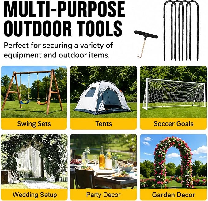 RIY Trampoline Stakes Anchors High Wind Heavy Duty Tent Stakes 12 Inch Ground Anchor Trampoline Accessories with T Hook