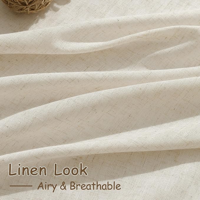 Birch Beige Linen Curtains 80 Inch Length for Living Room Light Filtering Semi Sheer Curtain Back Tab Modern Farmhouse Decor Elegant Luxury Coastal Drapes for Bedroom Dinner Room 52x80, 2 Panels