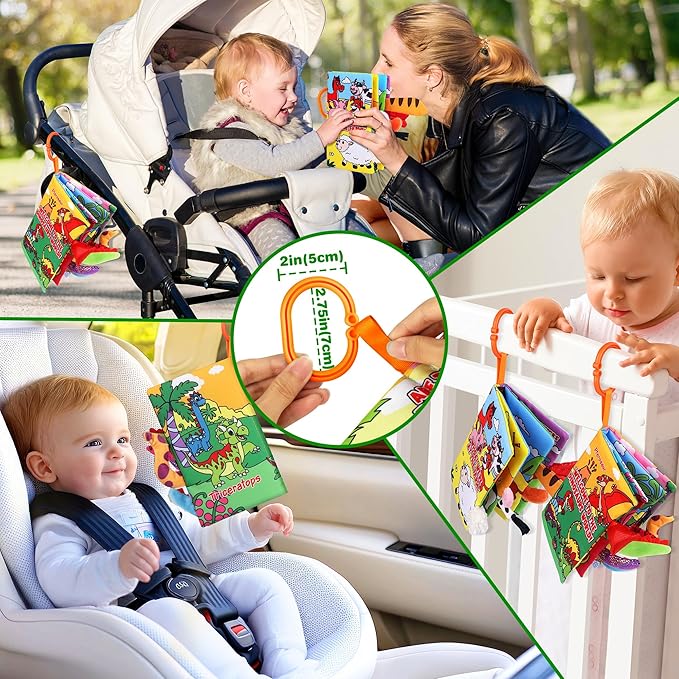 Vanmor 2 Pack Baby Cloth Books, High Contrast Sensory Crinkle Toys for 0-6 Months Infants, Soft Tummy Time Travel Essentials, for Boys, Easter Basket Stuffers for Newborn