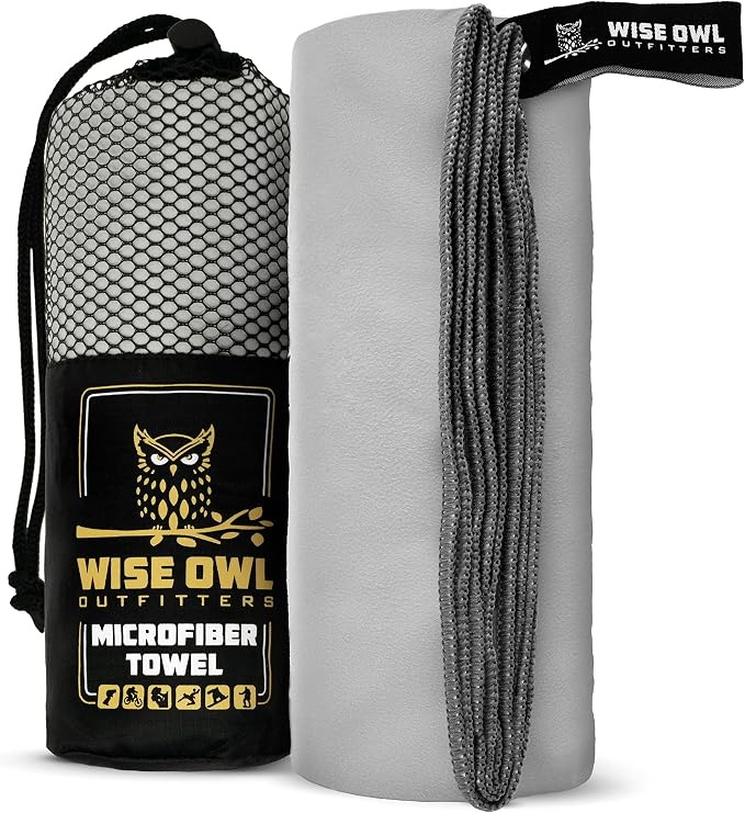 Wise Owl Outfitters Microfiber Camping Towel - Quick Dry Towel for Travel, Backpacking, Hiking, Beach, Gym & Yoga - Compact, Fast Drying & Lightweight