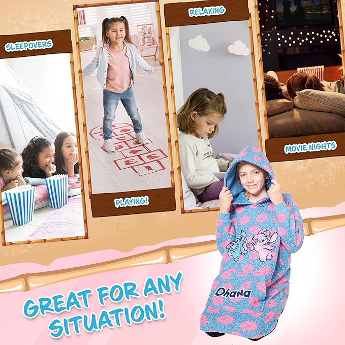Disney Stitch Fleece Hoodie Blanket for Kids and Teenagers - One Size Fluffy Oversized Hoodie - Stitch Gifts