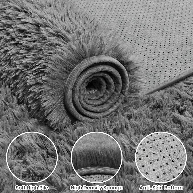 5x8 Area Rugs for Living Room: Soft Fluffy Shag Light Grey Rugs for Bedroom, Non Slip Large Fuzzy Plush Rug Indoor Floor Carpet for Nursery Kids Boys Girls Room, Dorms, Playroom, Modern Home Decor