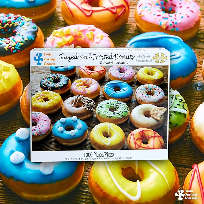 Twin Spring Goods 1000 Piece Jigsaw Puzzle, Glazed and Frosted Donuts, 1,000 pcs