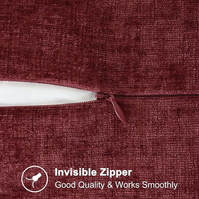 CaliTime Decorative Couch Throw Pillow Covers 26 X 26 Inches Burgundy | Pack of 2, Cozy Chenille Cushion Cases, Cotton Thread Stitching Edges, for Sofa Bed Living Room Farmhouse