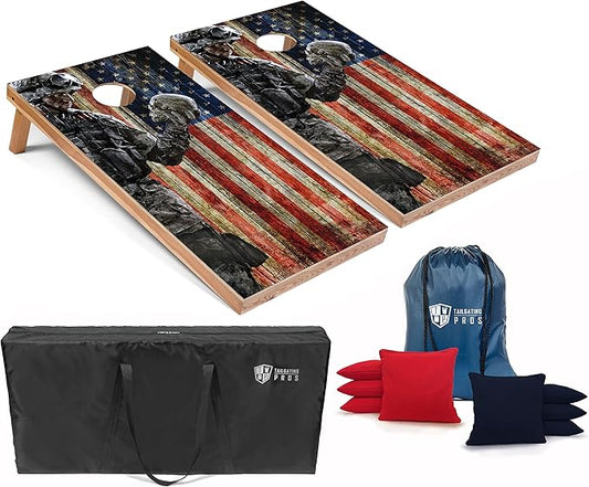 Tailgating Pros American Themed Lightweight Corn Hole Board Set w/Multicolored LED Rings, Bean, Bags, and Carrying Case - 4'x2' Cornhole Toss