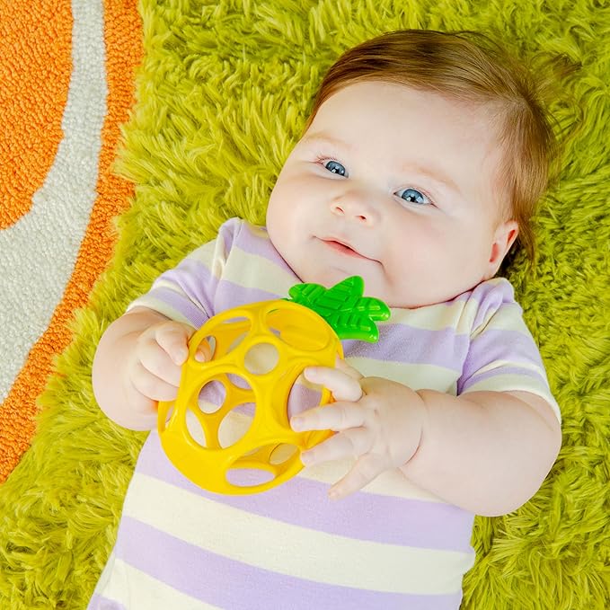 Bright Starts Oball Easy Grasp Pineapple Teether Toy, Hold My Own Collection, BPA Free, Unisex, Newborn and Up