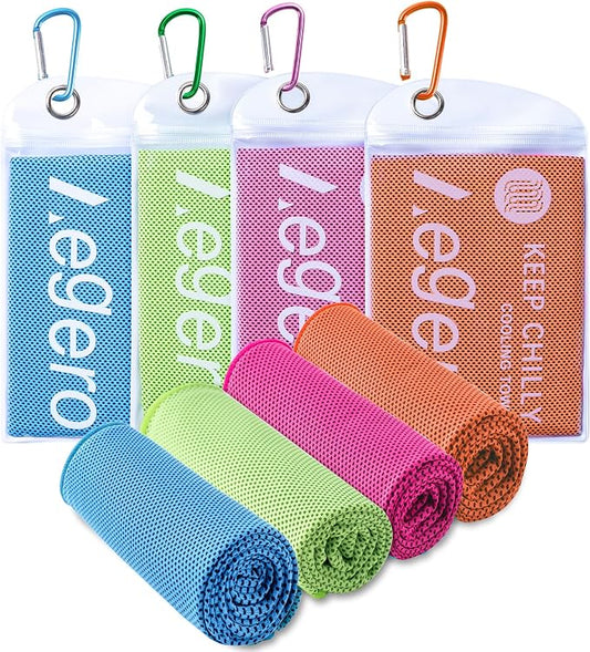 Aegero 4 Pack Cooling Towel (40"x12"), Cooling Neck Wraps,Soft Breathable Chilly Towel, IceTowel, Microfiber Towels for Yoga, Sport, RunninGym, Camping, Fitness, Workout & More Activities(Multicolor8)