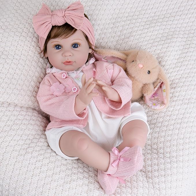 Milidool Reborn Baby Dolls Girl, 22 inch Lifelike Realistic Silicone Baby Girl Doll That Look Real Packaged with Feeding Toy Accessories Set,Gift for Grandma and Kids 3+