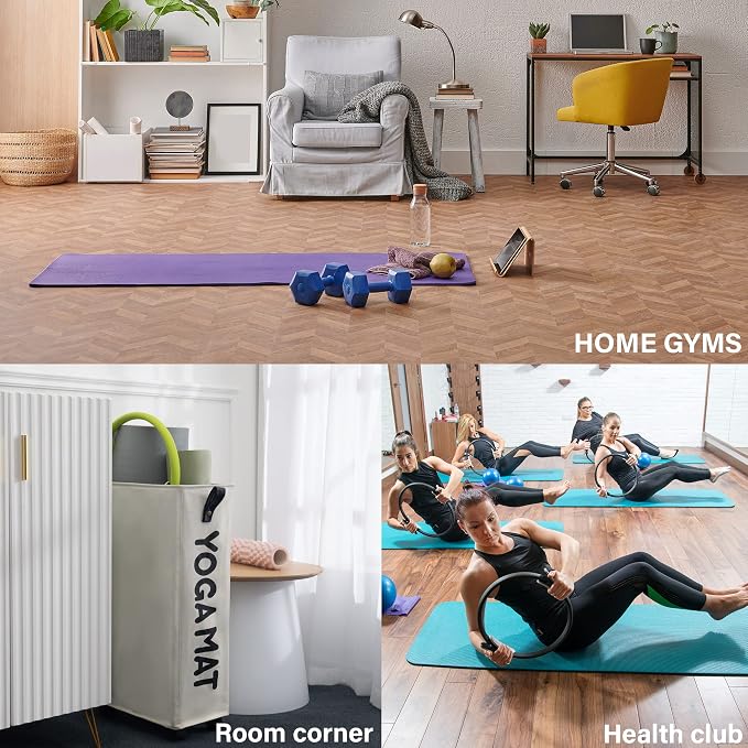Twira Yoga Mat Storage Racks, Home Gym Storage Rack for Foam Roller, Yoga Strap and Resistance Bands, Workout Equipment Corner Storage Organizer with Wheels