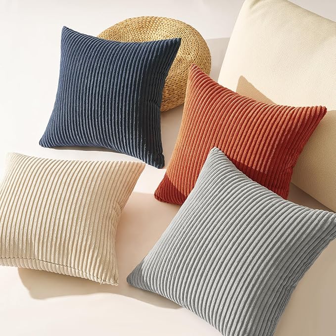 Topfinel Blue and Yellow 24x24 Boho Nordic Couch Throw Pillow Covers Decorative Velvet Pillow Covers for Bed Pack of 4 Corduroy Accent Modern Pillowcase Sofa Livingroom Home Decor