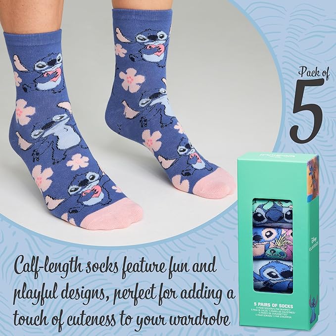 Disney Stitch Socks Gifts for Women Teens, US Size 4-9, Baby Yoda Pack of 5 Fuzzy Casual Crew Socks for Home Sleep Winter