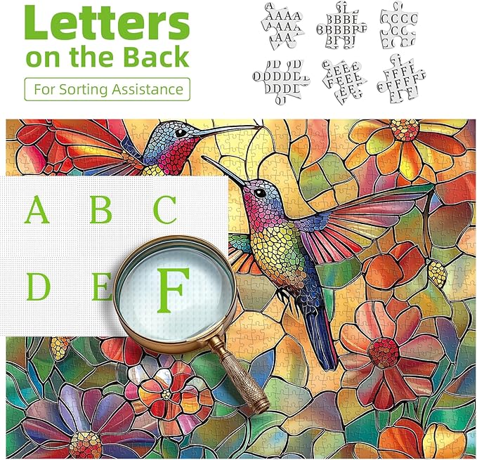 Hummingbird Flower 500 Piece Puzzles for Adults, Stained Glass Jigsaw Puzzles 500 Pieces, Challenging Large Piece Art Puzzle for Gifts Party Family Fun Activity Games 20x20 Inches