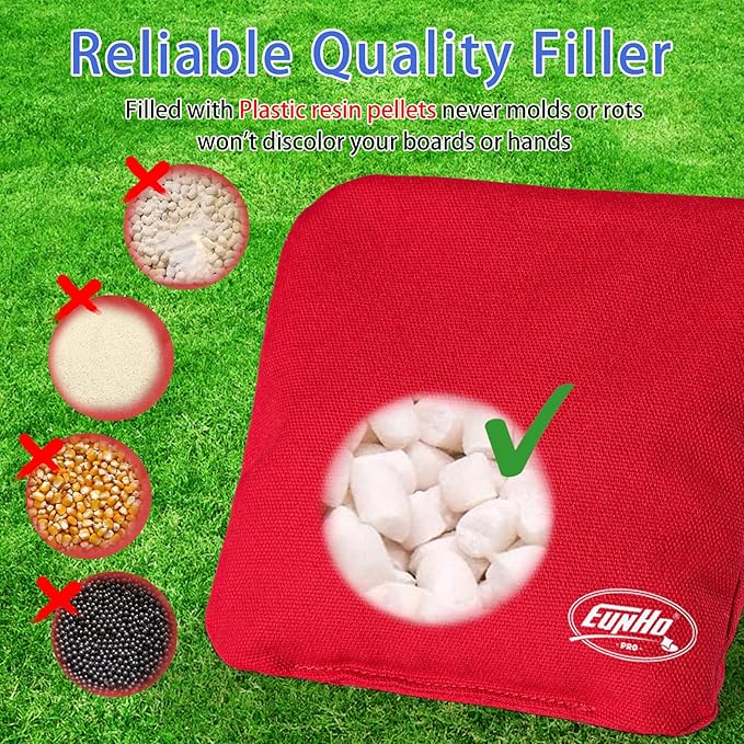 EunHo Regulation Cornhole Bags Set of 8 - Dual Sided Slick and Stick Cornhole Bean Bags for Tossing Game Professional All Weather Pro Corn Hole Bags with Tote Bag