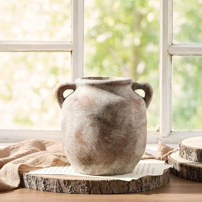 Vanselia Ceramic Flower Vase Home Table Decor Living Room Farmhouse 6 in | Small Rustic Decorative Flowers Vases Plant Modern Decoration for Kitchen Shelf Coffee Dining Centerpieces Desk