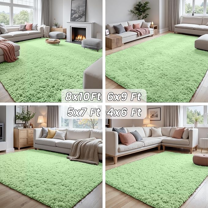 6x9 Area Rugs for Living Room Rug: Soft Fluffy Shag Mint Green Rugs for Bedroom, Non-Slip Large Fuzzy Plush Rug Indoor Floor Carpet for Nursery Kids Boys Girls Room, Dorms, Playroom, Modern Home Decor