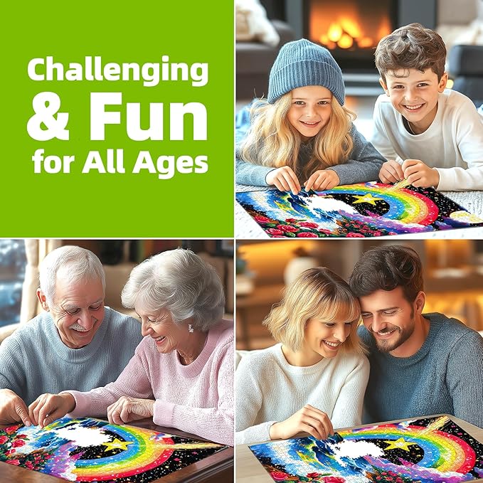Rainbow Night 500 Piece Puzzles for Adults, Fun Puzzles for Adults 500 Pieces with HD Print & Poster, 15" X 23" Dust Free Halloween Christmas Family Games